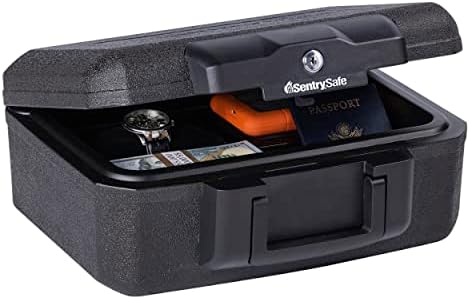 SentrySafe Fireproof Safe with Key Lock, Chest Lock Box for Home or Travel Secures Money, Documents, 0.18 Cubic Feet, 6.1 x 14.3 x 11.2 Inches, 1210