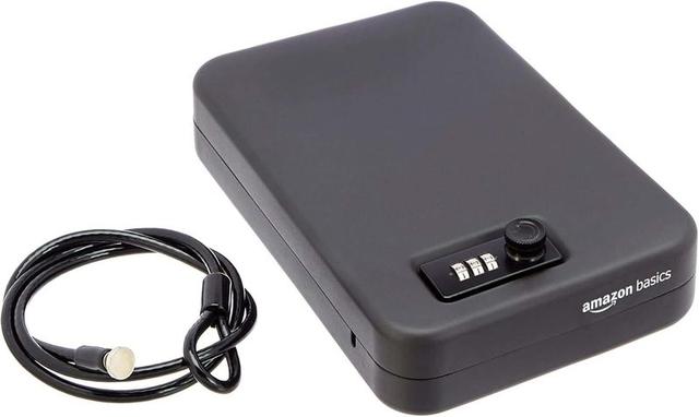 Amazon Basics Portable Security Case Lock Box Safe with Combination Lock for Documents, Valuables, Personal Items, Dorm Room, Home, Large, Black