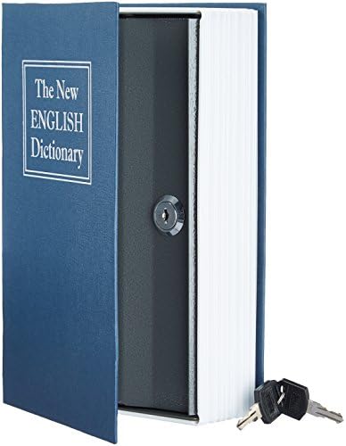 Amazon Basics Portable Diversion Book Safe, Secret Hidden Lock Box with Key Lock for Valuables, Hidden Storage Compartment Disguised as a Book, Large, Blue