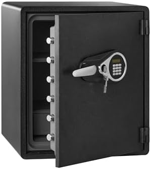 Amazon Basics Fireproof and Waterproof Safe Box with Digital Keypad Electronic Lock, Fire Resistant, Interior Lighting, Removable Shelf, for Home Use, 2.13 Cubic Feet, 24 inch H x 20.87 inch W x 19 inch D, Black