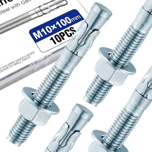 10PCS 3/8 inch x 4 inch Concrete Anchor Bolts, Carbon Steel Wedge Anchors